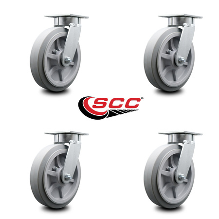 Service Caster 8 Inch Kingpinless Thermoplastic Rubber Wheel Swivel Top Plate Caster, 4PK SCC-KP30S820-TPRRF-4